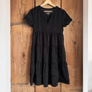 Sz XS Anthropologie Maeve Sacha Jacquard Tiered Tunic Midi Dress In Black EUC